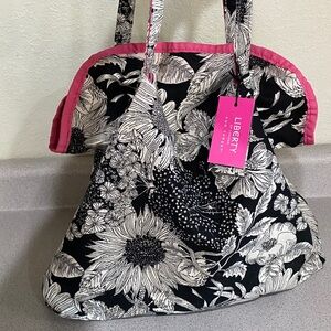 NWT Liberty of London for Target Black White Floral Pink Trim Tote Bag